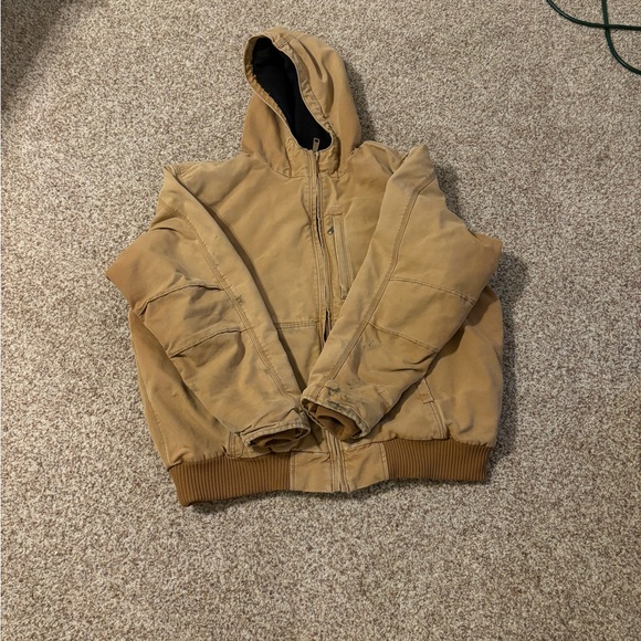 Carhartt Tan Hooded Work Jacket Durable Canvas - Picture 3 of 8
